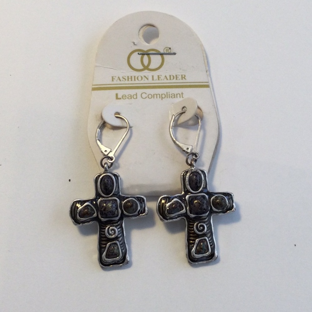 Fashion Leader Cross Lever Back Dangle Earrings
